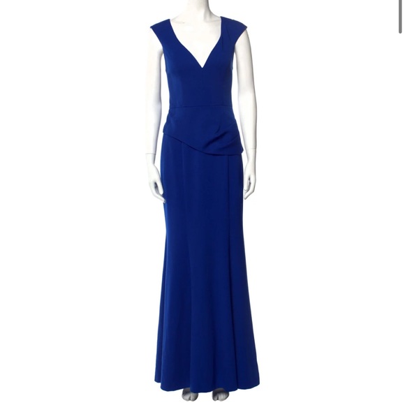 BLACK HALO EVE BY LAUREL BERMAN V-Neck Long Dress Elegant Blue Evening Gown 6